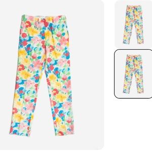 J. Press Frances Valentine Hibiscus Flat Front Trousers Pants Blue Green Pink